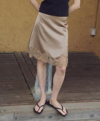 Cita A-Line Lace Satin Skirt_Cts632(Beige)