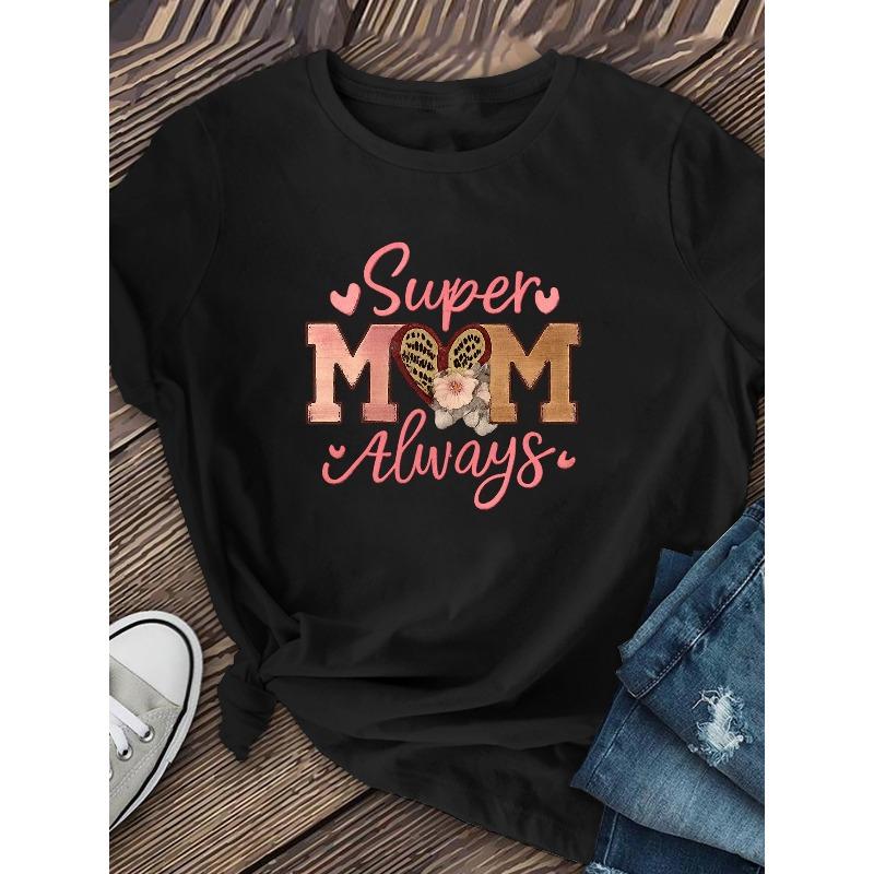 European Size Women's "Blessed Mom" Print T-Shirt - Short-Sleeve Crew Neck Top Suitable for Spring and Summer Wardrobe
