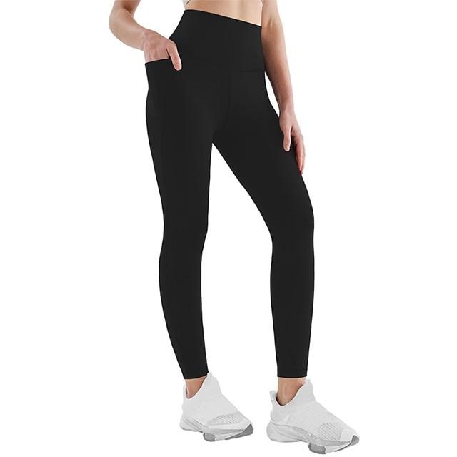 Hohe Taille Lockere Yogahose mit Taschen Schwarz Damen Jogginghose Tasche Yogahose Locker Bequem Fitnesshose Schwarz