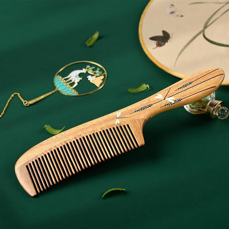 Tan Mujiang Jade Sandalwood Fine-Tooth Wooden Comb Gift Set