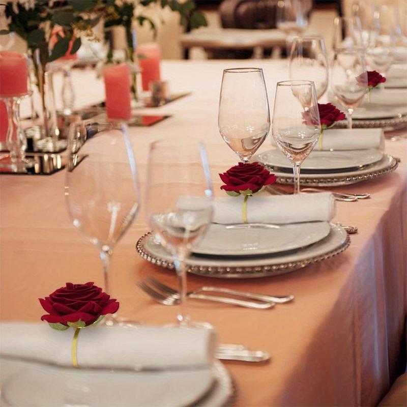 4pcs/Set Polyester Unique Simulated Rose Romantic Tableware Ornament Napkins Clasp Decorative Accessories