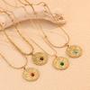 Gold-Plated Emerald Geometric Pendant Necklace - Stainless Steel, Waterproof, Fade-Resistant, Retro Style for Women