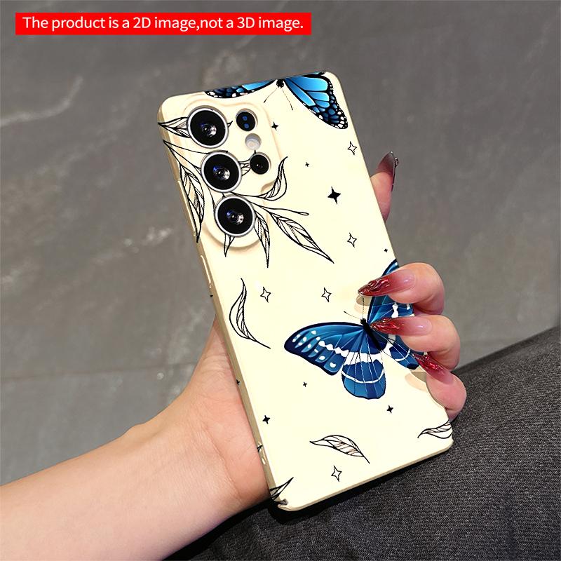 2DFlat Samsung phone case Blue Butterfly & Leaf Pattern Phone Case Applicable to Galaxy S22 S23 S24 S25ULTRA S26 A12 A13 A14 A15 A16 A34 A35 A54 A55