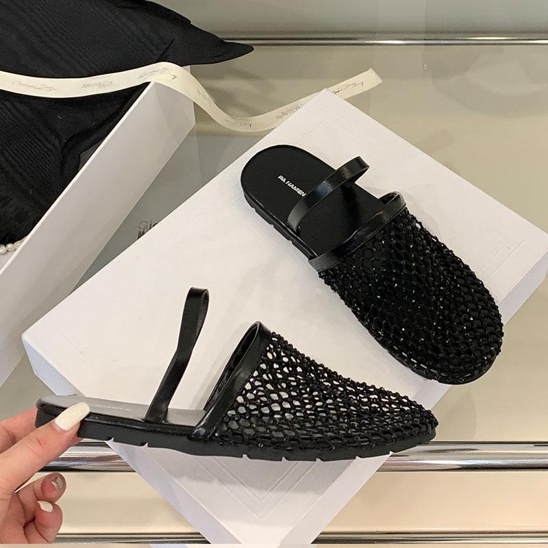 Fashion Female Bling Fashion Round Toe Flats Slippers Shoes For Women Mules Summer Beach Slides Ladies Flats Slippers Sandals Shoes