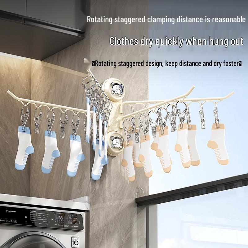 Rotating Multi-Clip Clothes Hanger for Socks & Underwear - No-Punching Design