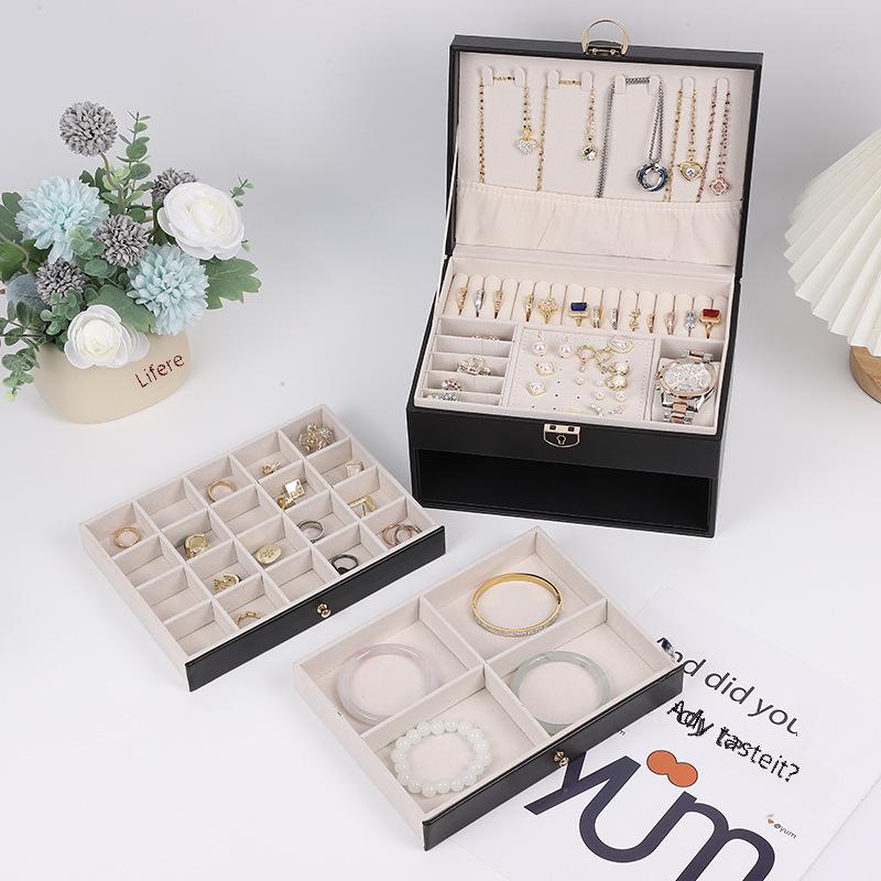 Mehrschichtige Schmuckschatulle für Ringe, Ohrringe, Halsketten, Armbänder und Haarschmuck