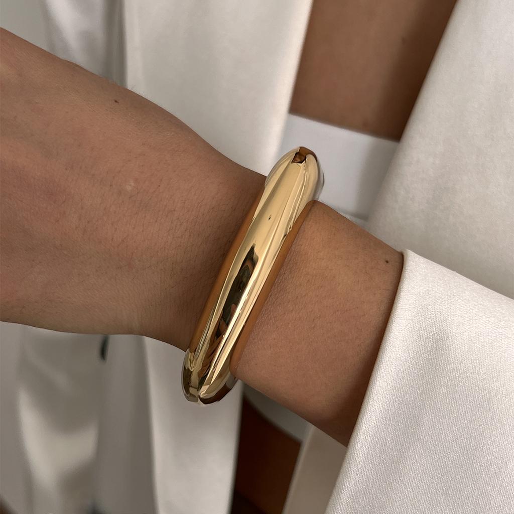 SHIXIN 6 Styles Geometric Gold Color Cuff Spring Bangles for Women Vintage Metal Chunky Wide Hand Bracelets Fashion Jewelry Y2K