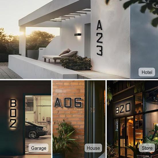 Solar House Number Sign 9-Inch LED Backlight Address Sign Auto On/Off Waterproof Solar LED Number Pendant No-Drill Installation Modern Address Plaque