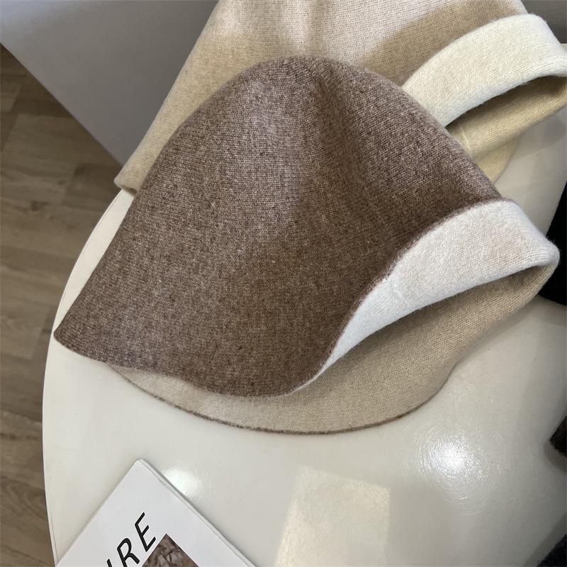 Double-sided knitted wool bucket hat women's autumn and winter new versatile face little fisherman hat