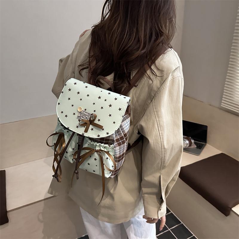Schoolbag1011 spring new Korean version niche lace star backpack retro plaid fashion bow travel backpack