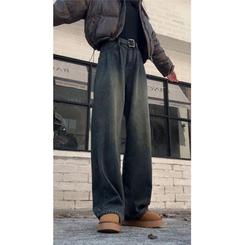 

Men s Vintage Washed Wide Leg Jeans High Waist Loose Fit Baggy Denim Trousers Streetwear Pants XXXL чорний