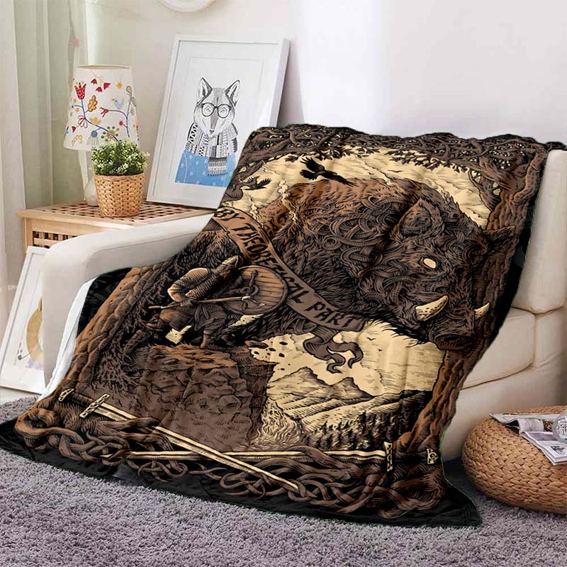 new model Viking Norse Rune Symbol Print Flannel Blanket Cozy Warm Throw Sofa Bedroom Present Indoor Home Seasonal Bedding Decor
