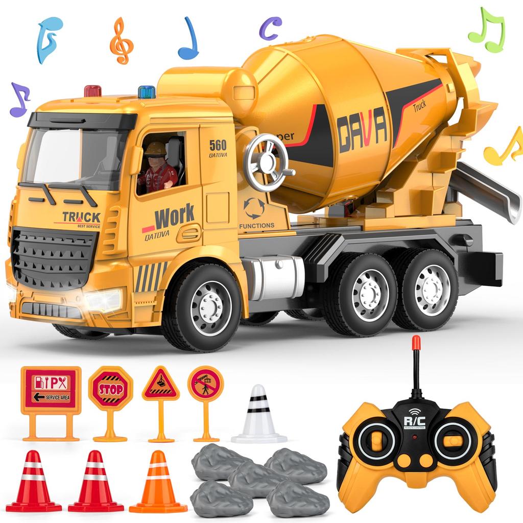 Kbdfa  New 2-In-1 Six Way Remote Control Dump Truck+Mixer Truck Ssimulation Sound One Click Demonstration Children'S Toy