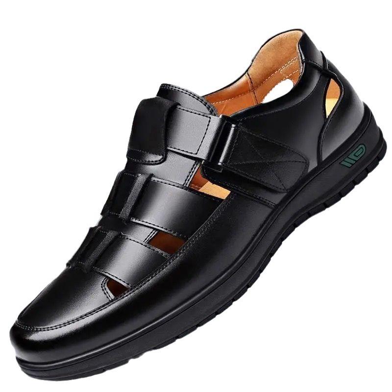 

Модная мужская обувь Летняя обувь для мужчин Выдолбленные дышащие сандалии из искусственной кожи Нескользящие балетки Мягкая подошва Ручная работа Tide Design Обувь 44 чёрный