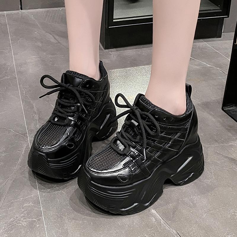 Fashion 2024 Spring Autumn Chunky Sneakers Women Bling Platform Sports Shoes Woman Goth Thick Bottom High Heels Female Leather Sneakers