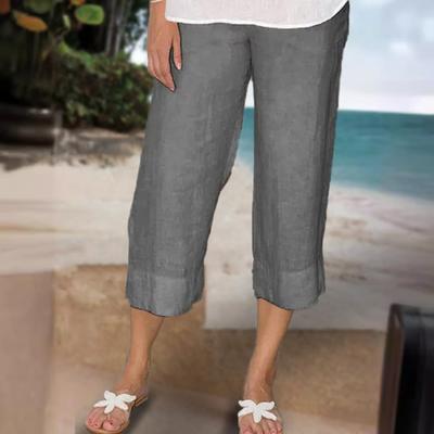 Pantaloni da Donna Vita Elastica Vita Media Gamba Larga Casual con Tasche Colore Unico Lunghi