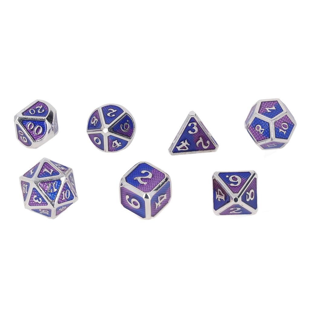 7pcs Dices Kit Polyhedral Metal Clear White Number Color Dices Set for Game Desktop