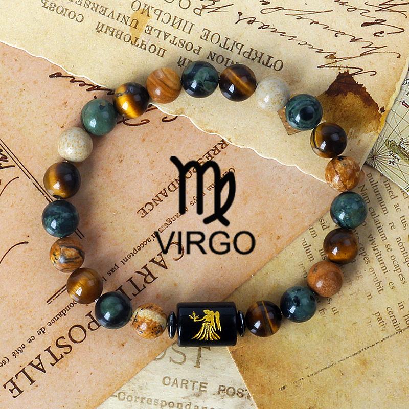 12 Constellation Zodiac Signs Bracelet Men Women Natural Tiger Eye Stone Beaded Couples Bracelets Scorpio Birthday Beads Jewelry