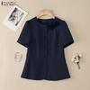 ZANZEA Camicetta estiva casual da donna con scollo rotondo e maniche corte