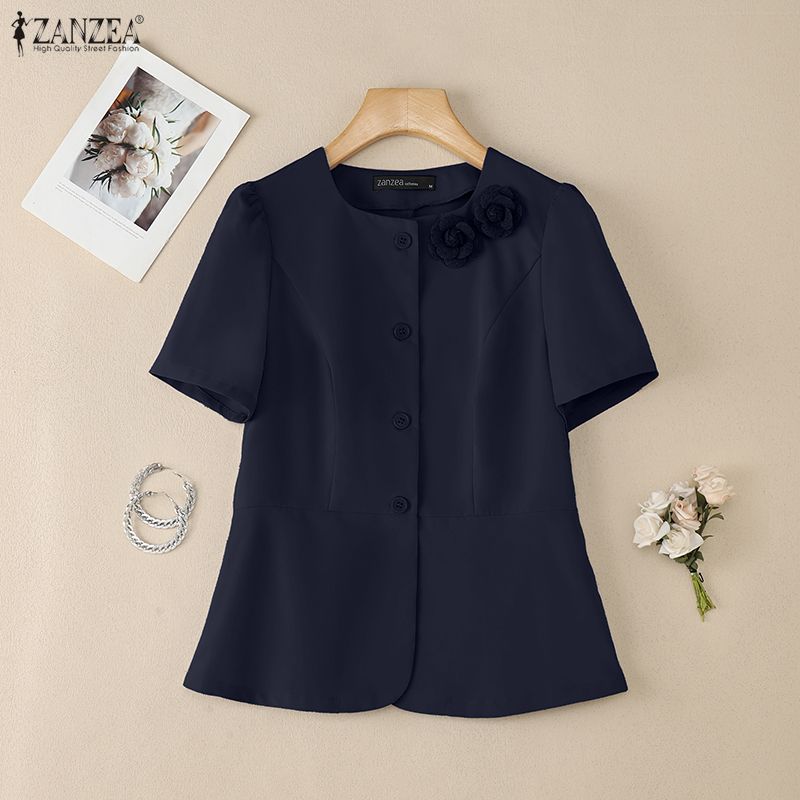 ZANZEA Camicetta estiva casual da donna con scollo rotondo e maniche corte