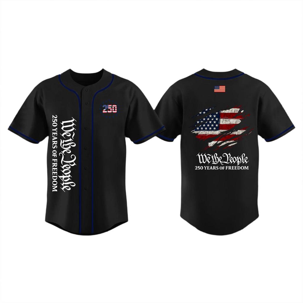 Unisex Baseball Jersey Lightweight Athletic Top Independence Day Print Full Sleeve Casual Shirt Suitable for Outdoor Sports and Daily Wear