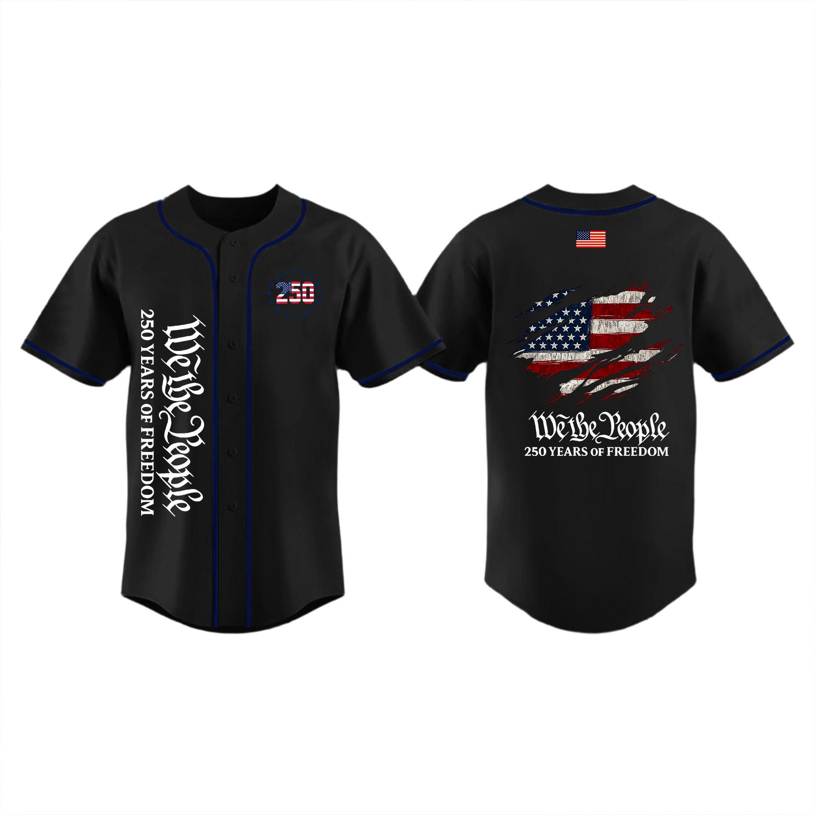 

Unisex Baseball Jersey 250 Years of Freedom Print Short Sleeve Adult Sports Shirt Patriotic Design Lightweight Breathable Fabric XXL