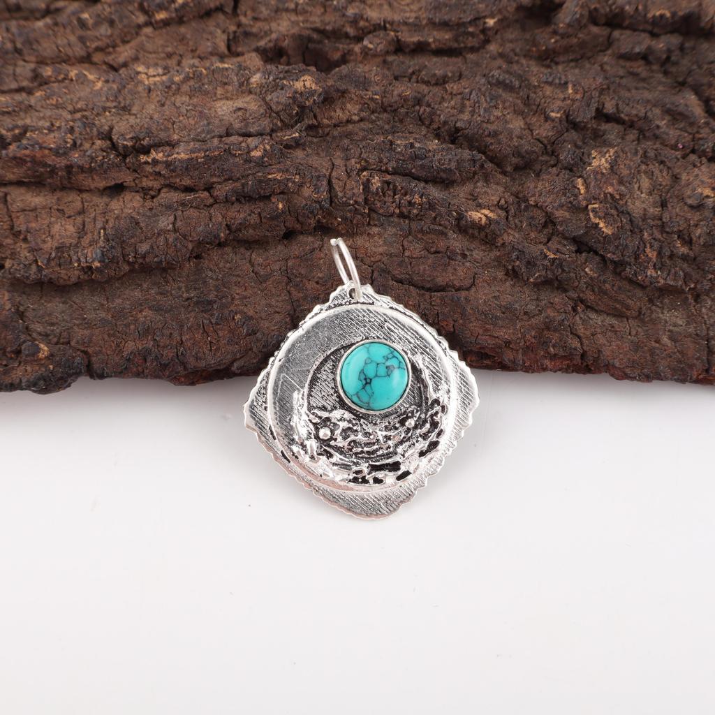 Megnasite Türkis Edelsteinschmuck, 925 Massiv Sterling Silber Anhänger, Handgefertigter Silberanhänger für Hochzeitsgeschenk