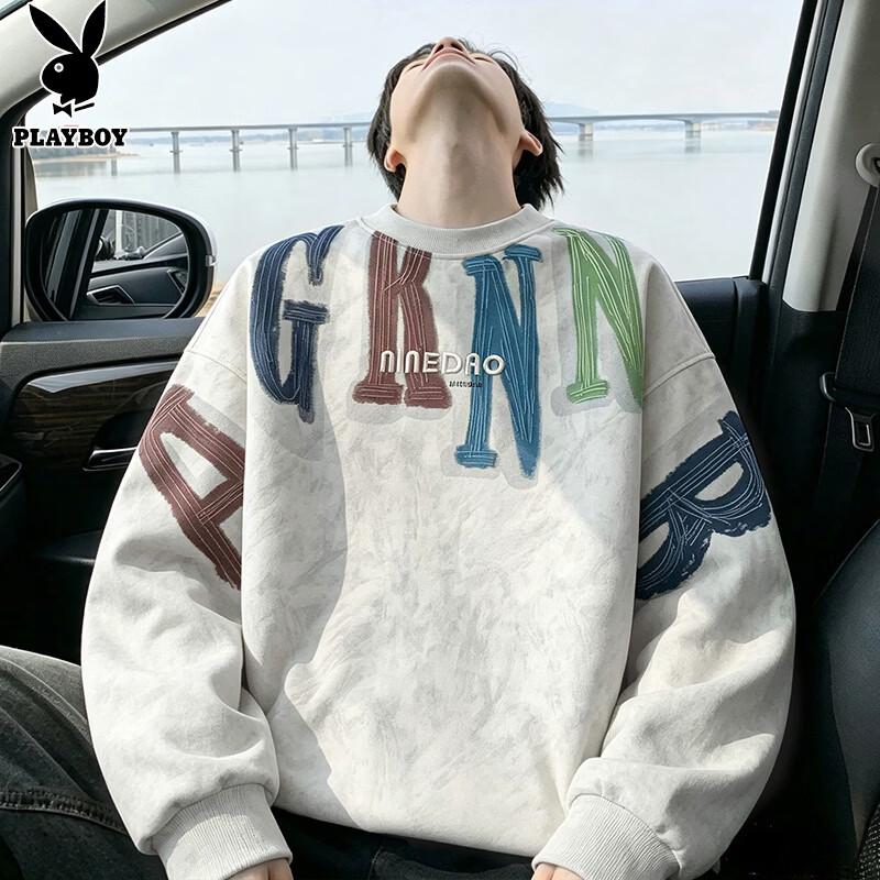 PLAYBOY Men's Casual Embroidered Long-Sleeve Sweatshirt