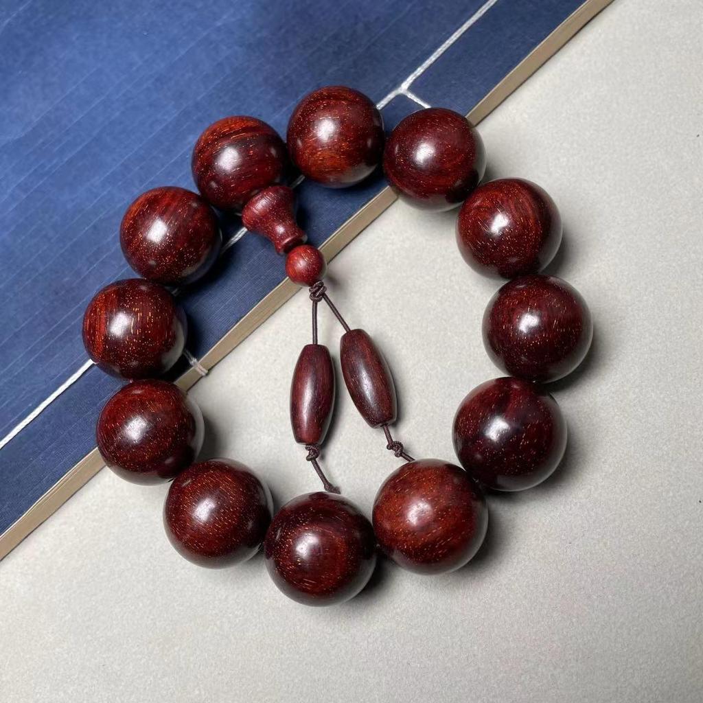 Zambia Blood Sandalwood Beads Bracelet: High-Density Small-Leaf Red Sandalwood with Gold Star Design, Prayer Beads.