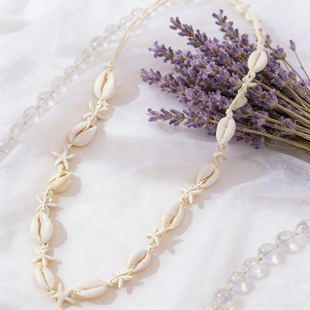 Bohemian Style Multi-Layer Clavicle Chain Necklace with Seed Beads and Shell Pendant for Women