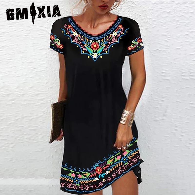 

GMXIA Женские модные летние весенние повседневные платья с короткими рукавами и круглым вырезом