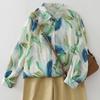 Four Seasons Spring Autumn Women Blouse with Vintage Floral Print Casual Button Down Shirt Women Top