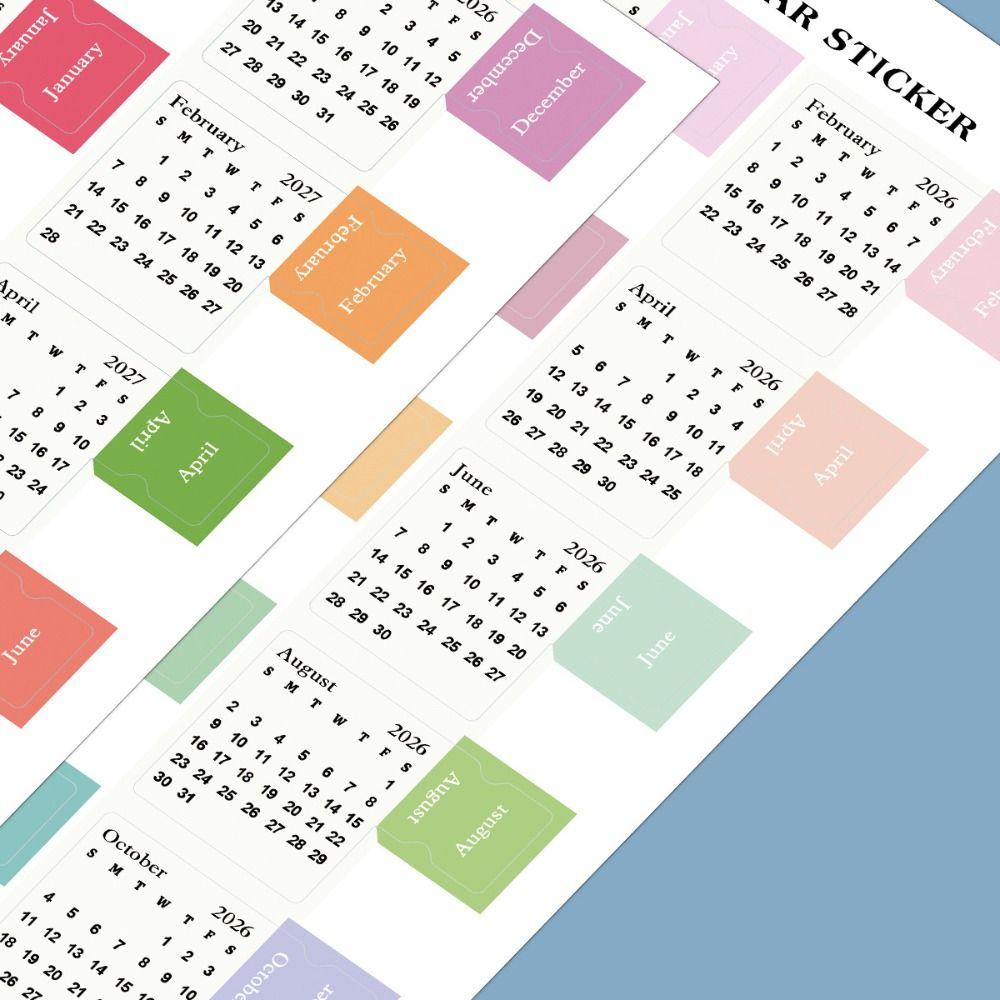 Diy Scrapbook 2026 Calendar Stickers 2 Sheets Cartoon Monthly Planner Stickers Self-adhesive Simple Calendar Tags