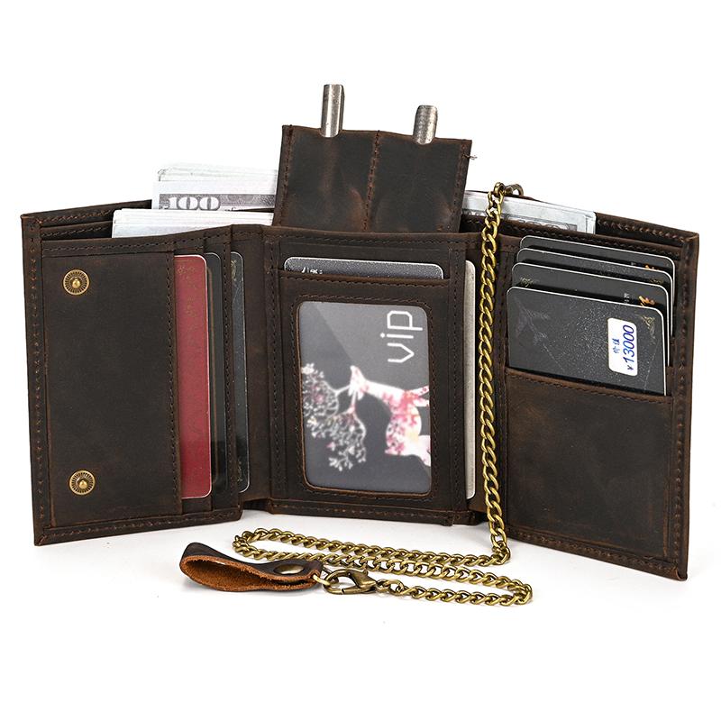 Cowhide Short Wallet Luxury Brand Men 2026 Clip Purse Wallet Chain Male Card Holder Genuinie Leather Coin Purse Dropshipping