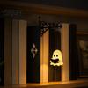 Ghost Shaped Table Lamp Bookshelf Night Light, Reading Lantern with Sliding Insert Board, Small Nightlight Vintage Iron Cozy Warm Decor for