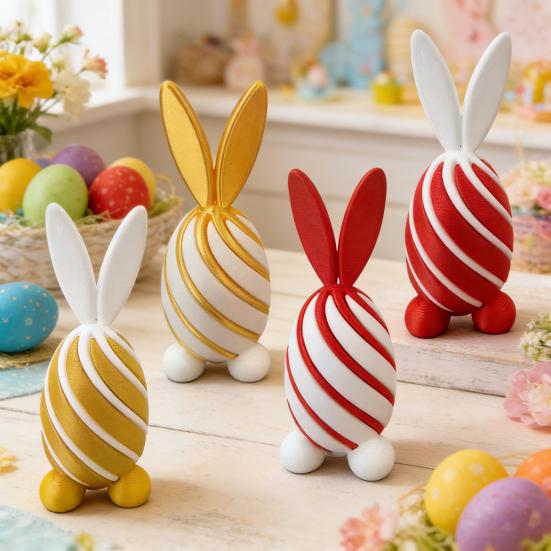 3D Printed Spiral Rabbit Figurine Two-Tone Easter Bunny Figurine Stress Relief Egg Sculpture for Home Office Desk Bookshelf Decor