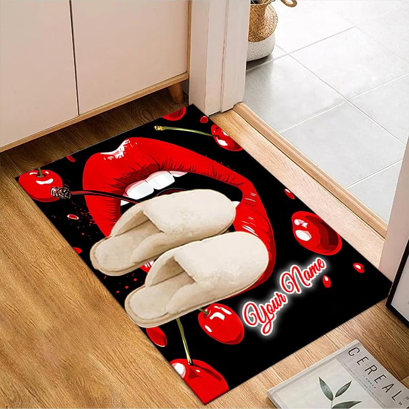 1PC Custom Name Cherry Kiss Artwork Theme Floor Mat Ideal for Living Room, Game Rooms, Office, Bedroom,Floor Mat Playful Design