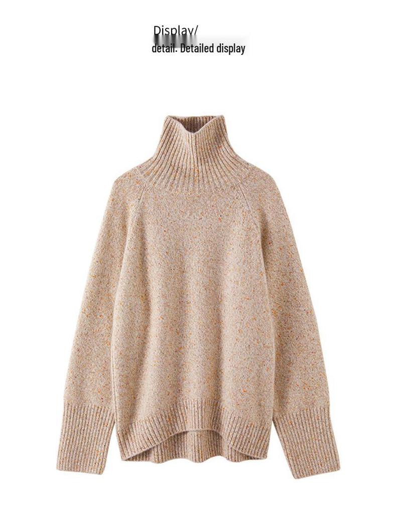 Women's Autumn/Winter High Neck Patterned Cashmere Raglan Sweater