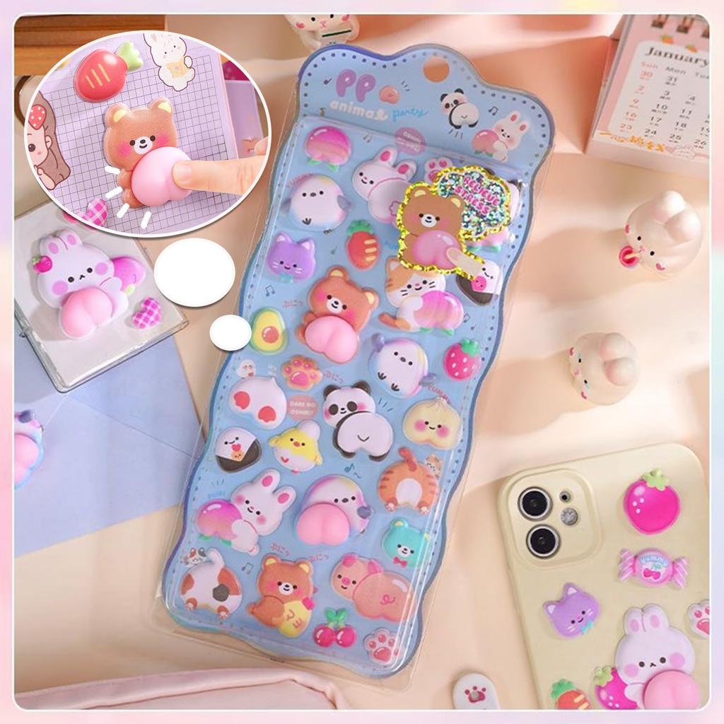 YuanVQuanWee Cute 3D Stickers Adorable for Paper DIY and Craft Supplies Set of 2 - Diaries, Goods, Decorations, Rewards, Squishies, Projects,
