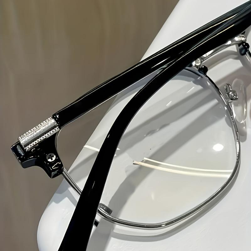 Elegant Men's Classic Vintage Half-Frame Glasses Sleek Black Anti-Blue Light PC Lenses for Computer Use Durable Metal