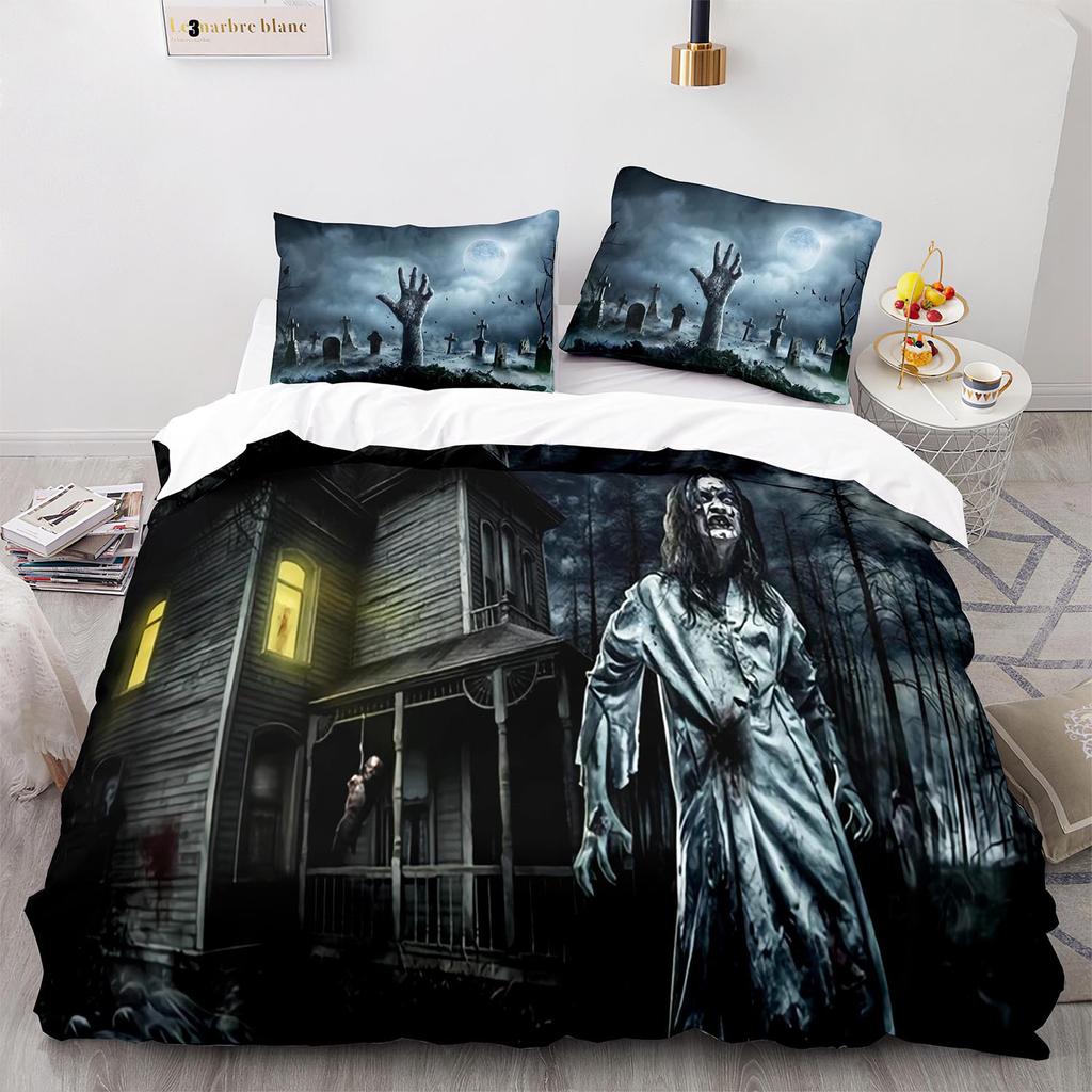 Horror Theme Duvet Cover Set Gothic Spooky Bedding Set for Teens Adult Men Terror Halloween Quilt Cover King/Queen/Full Size