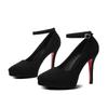 Fashion Women's Pumps High Heels Ankle Strap Flock Female Platform Shoes Mary Jane Women Shoes Ladies Footwear