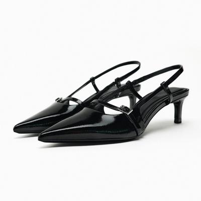 High Heels Women Sandals Summer Elegant Black Pointed Toe Shallow Office Slingbacks Stiletto Chic Buckle Lady Mules Shoes