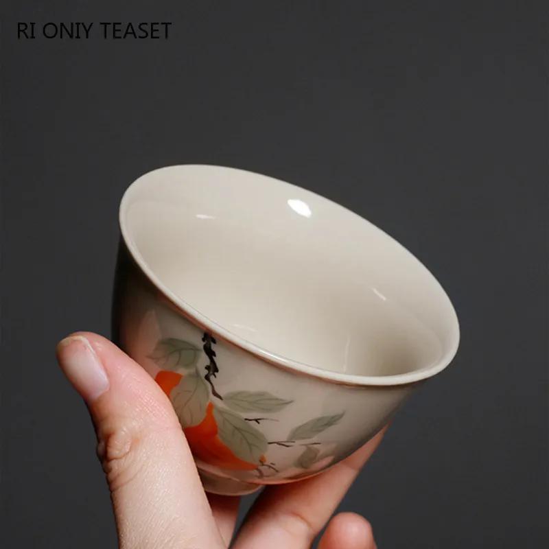 Retro Ceramic Teacup Boutique Hand Painted Flower Pattern Travel Tea Bowl Chinese Porcelain Tea Set Accessories Master Cup 80ml