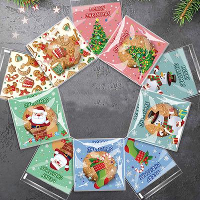100Pcs Christmas Gift Bag Self Adhesive Cookies Candy Wrapping Bag Year Party Gift Snack Baking Plastic Bag