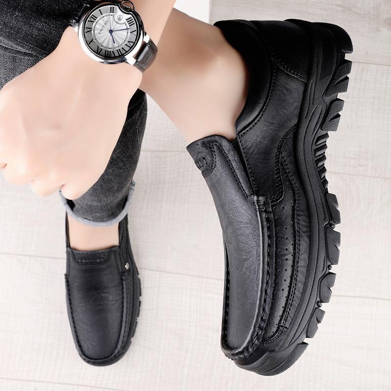 Fashion Men's Casual Shoes Hand-stitched Leather Outdoor Lightweight Loafers Fashion Business Non-slip Walking Hiking Shoes Size 38-46