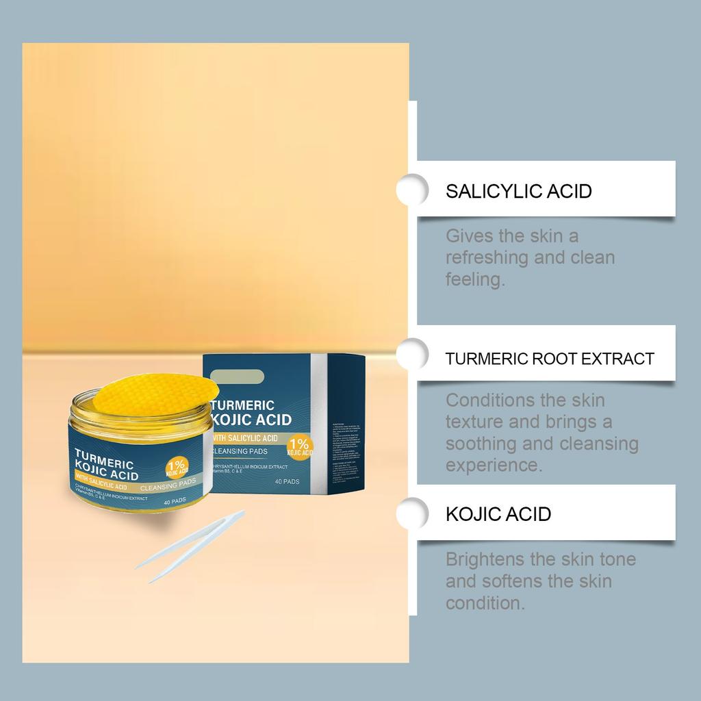 Cleansing Pads, Kojic Cleansing Pads Helps Balance Skin Oil And Water Hydrating Remove Excess Keratin From The Body'S Skin With Clip,40PC/30ml,