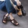Retro Echte Leder Peep-Toe Flache Sandalen Vielseitig Lässig Weiche Sohle Strandschuhe
