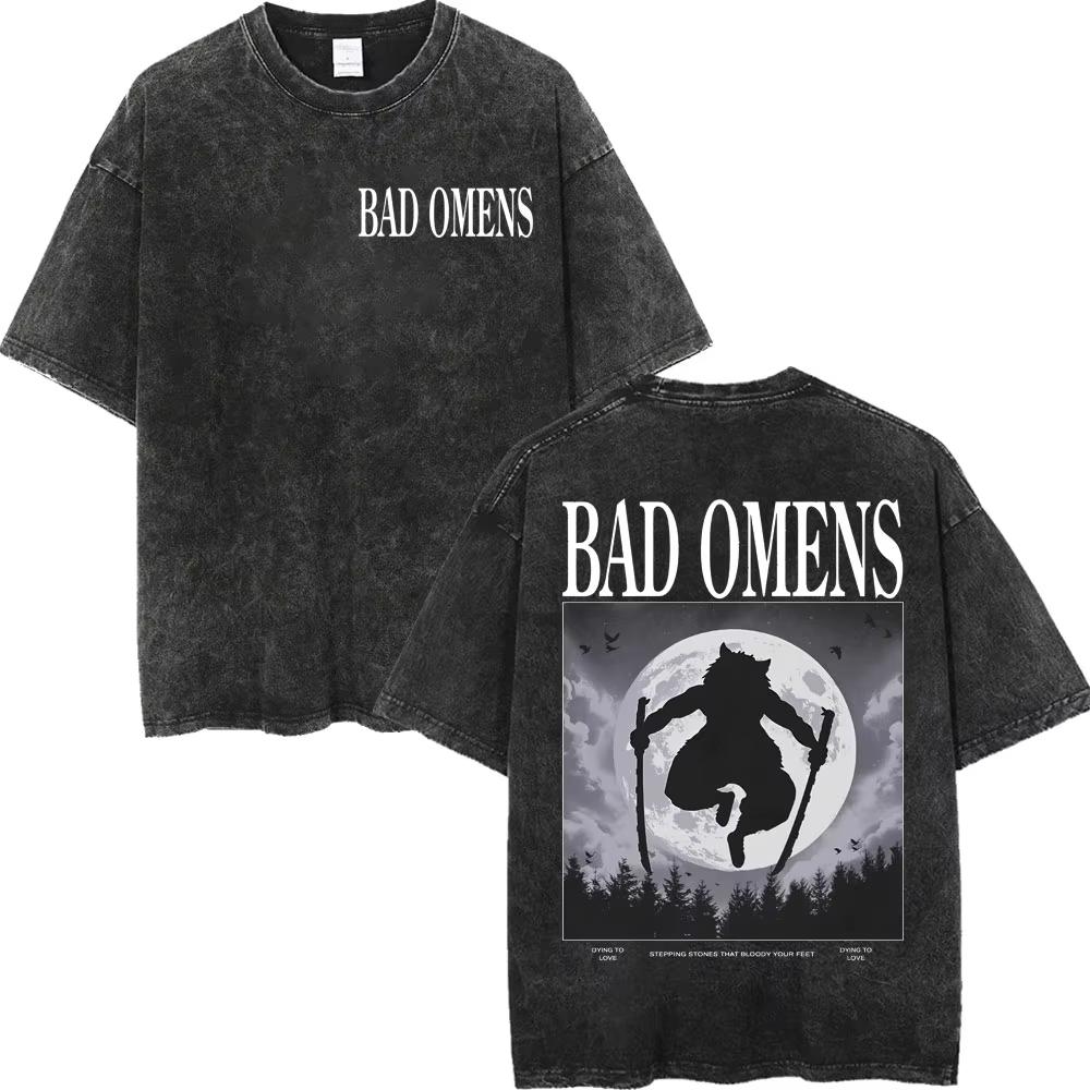 Vintage Washed Bad Omens Rock Band T-shirts Gothic Fashion Short Sleeve T-shirt Men Women Casual Loose Cotton T Shirt Streetwear