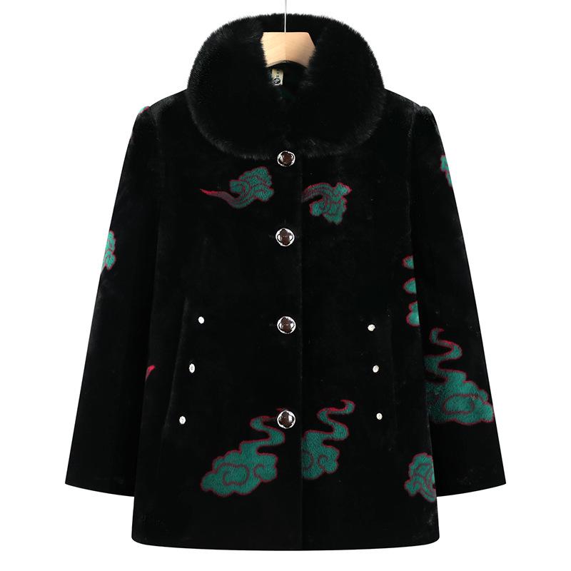 

Warm Faux Mink Velvet Jacket with Fur Collar for Elderly Women 3XL (110-120 jin)